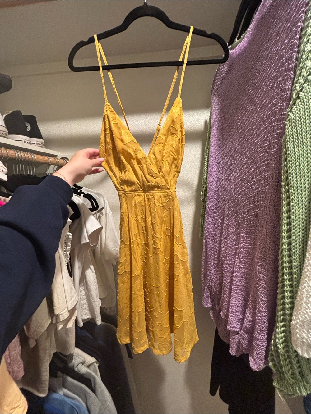 Lulu's Mustard Yellow Lace-Overlay Mini Dress